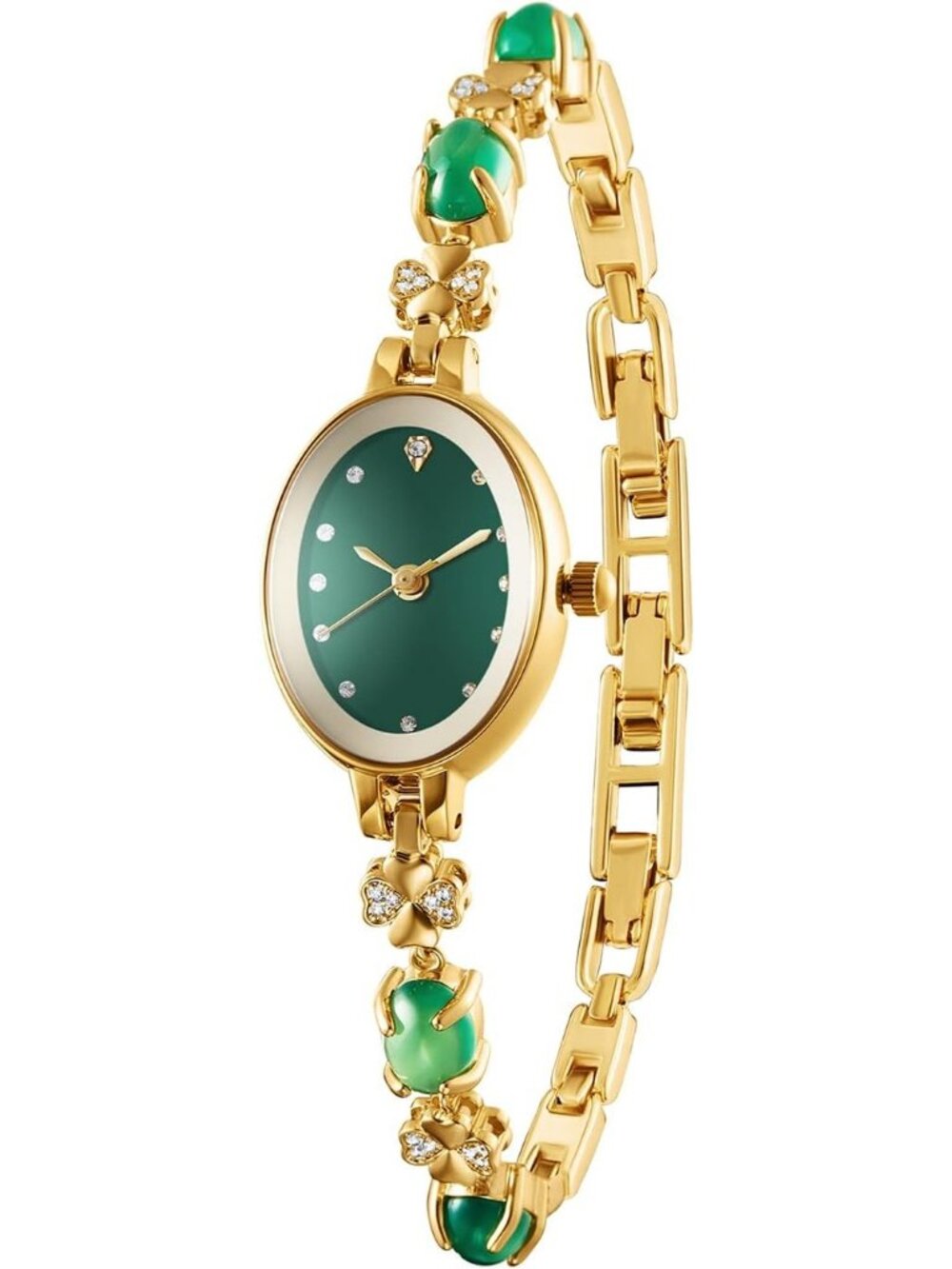 Women's Green Oval Bracelet Dial Quartz Fashion Dress Waterproof Wrist Watches